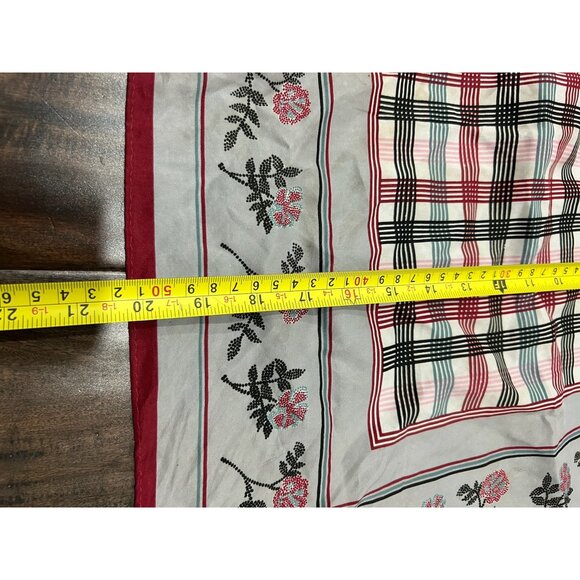 Vintage Dotted Floral Plaid Square Scarf 20"x20" Shawl Wrap Lightweight Boho - Picture 4 of 7